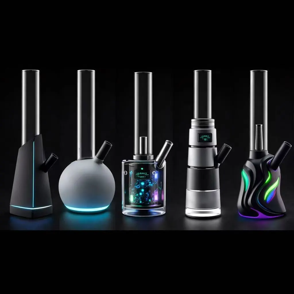 Concept electronic bong designs with neon LED bases — the future of bongs is electric combustion