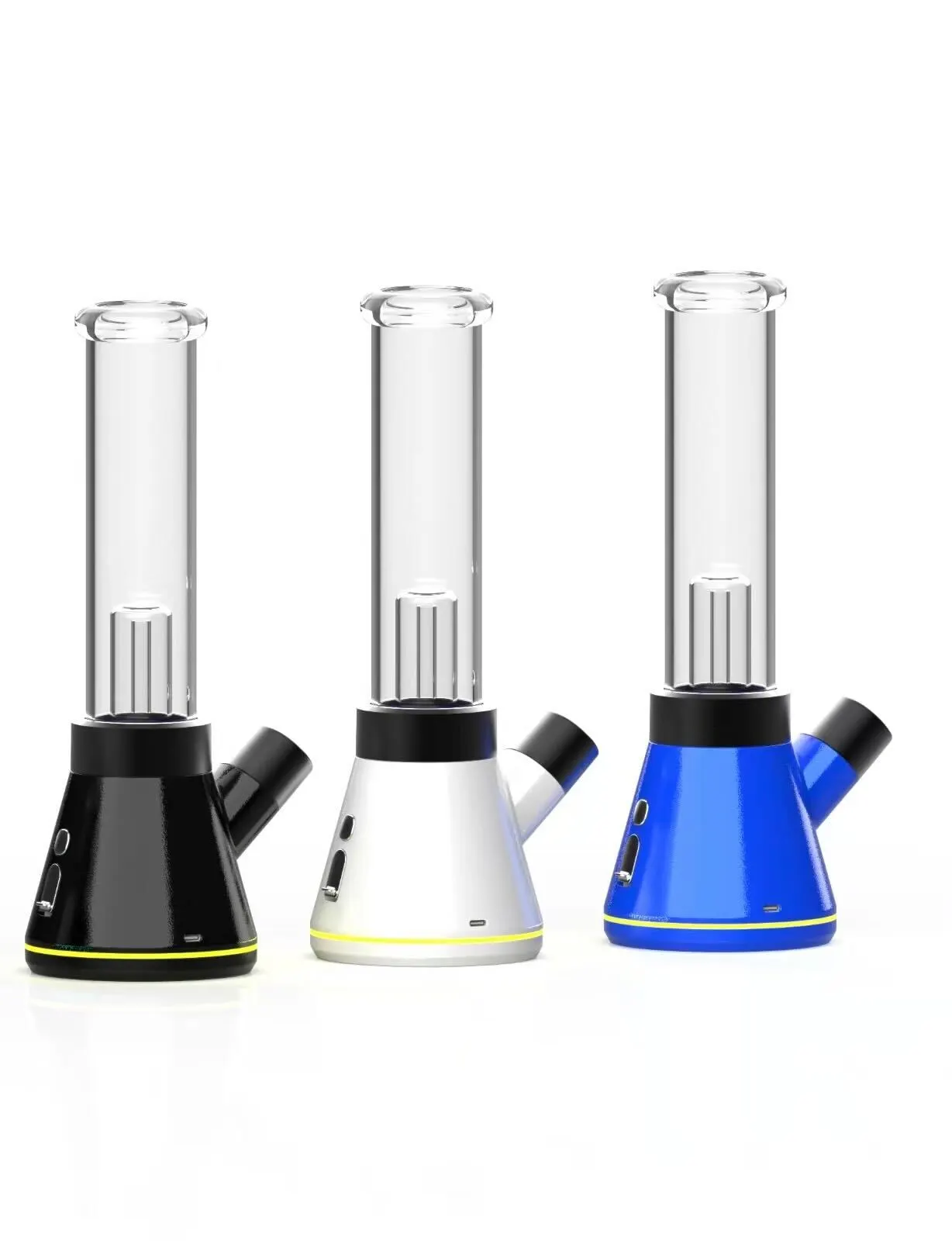 Flameless bong range (eBong) with beaker bases and LED rings — torchless electric combustion devices, no lighter needed