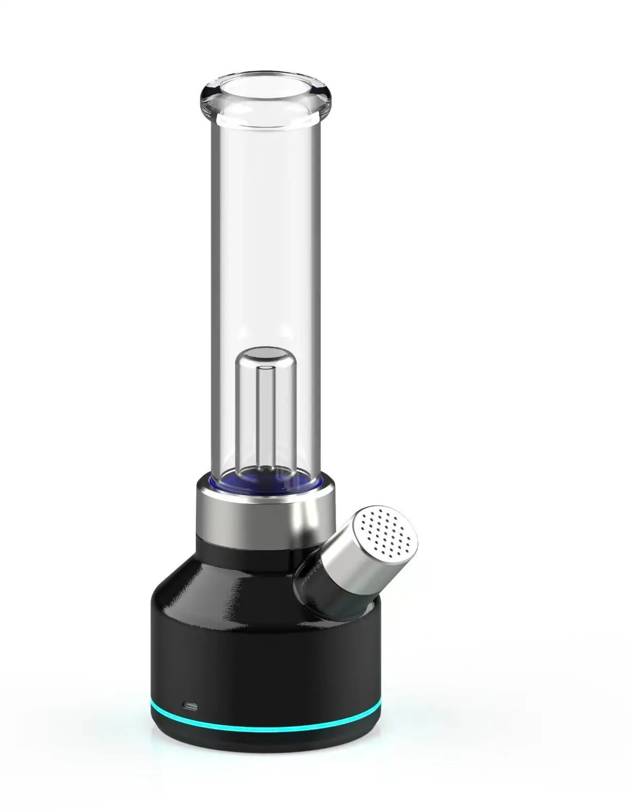 Digital bong (eBong) with cylinder base, chrome collar and LED indicator — button-controlled electric combustion device